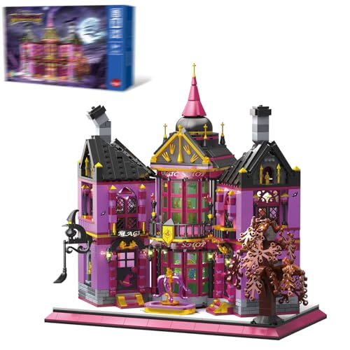noziaa Mini Block Kit with Lights, Mystery Magic Shop, Gothic Architecture Model Kit, Creative Home Decor, Creative Gifts for Kids and Adults, 1366 PCS Mini Blocks (612020)