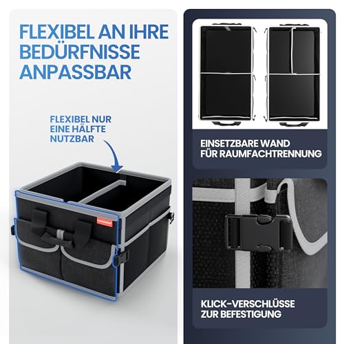 HELDENWERK Premium Kofferraum-Organizer mit Deckel stabil & rutschfest - Faltbare Auto Kofferraumtasche groß mit doppelten Böden - Kofferraumbox, Kofferraumorganizer Box