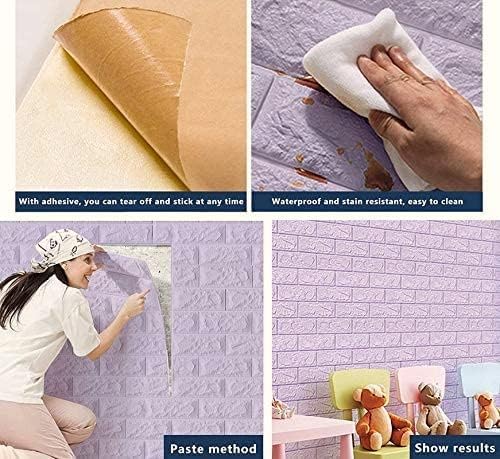 Image of 3D Brick Wallpaper for Wall | Self Adhesive PE Foam DIY Panel | Peel & Stick Decor for Home, Living, Bedroom & Office (70 x 77 cm, Appx 5.8 Sq Ft) (1, Purpal)