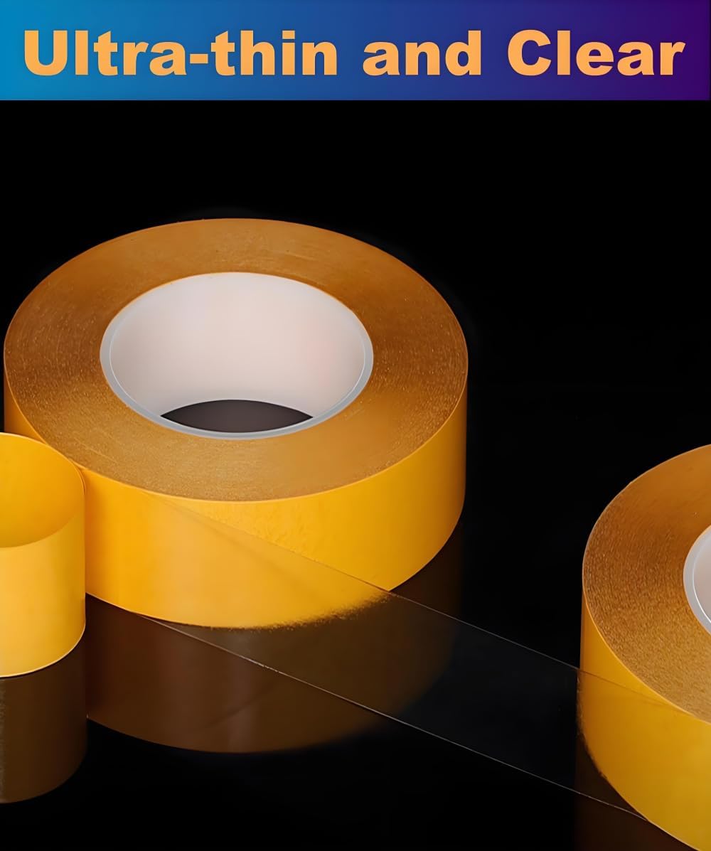 Transparent Tape with Double-Sided Acrylic Adhesive 2.36 Inch x 82 Feet Super Strong Adhesion Woodworking Tape, for Anti Cat Scratch Furniture, Fixed Carpet Non Slip, Paste Photos, Wall Decor