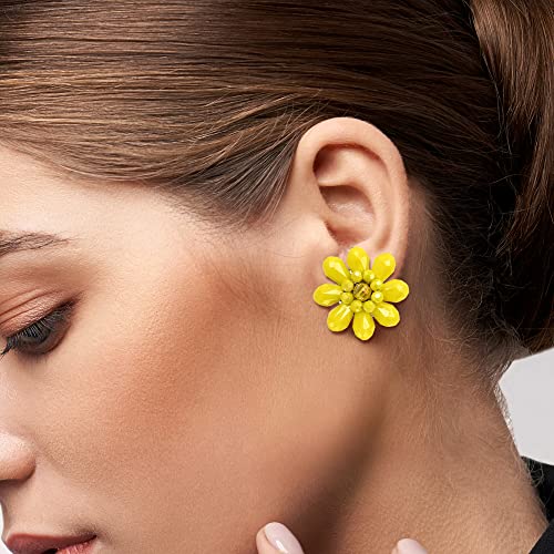 Aeravida Colorful Tropical Garden Vibrant Yellow Crystal Flower Beaded Clip-On Earrings | Summer Elegant Jewelry Wire | Flower Clip-On Earrings | Trendy Clip-On Earrings | Gift For Daughter #TOP4