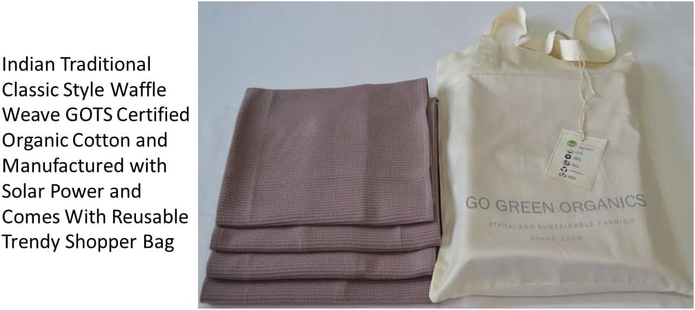 Waffle Hand Towels Pack of 4, 20X29 INCHES, 100% Natural Organic Cotton GOTS Certified (Mauve) Super ABSORBANT & Quick Dry, NO SOFTENERS, Environment Friendly