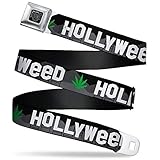 Buckle-Down Men's Seatbelt Belt Weed Regular, HOLLYWEED sign skyline/pot leaf black/Grays/white/green 1.5' Wide-24-38 Inches