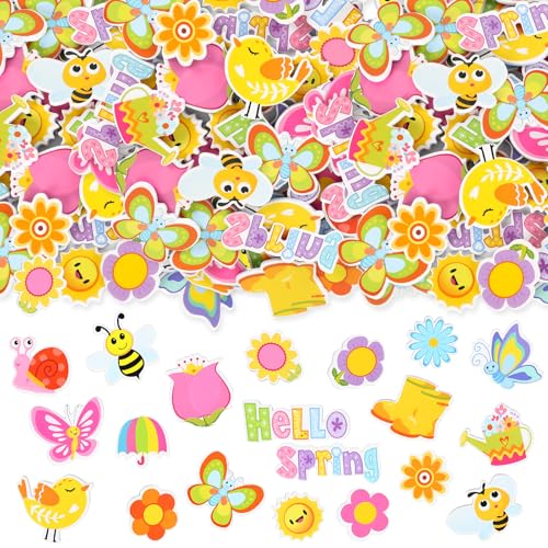 Whaline 360Pcs Spring Foam Stickers Cartoon Flower Butterfly Bee Foam Decals 20 Designs Hello Spring Self Adhesive Decorative Stickers for Greeting Cards DIY Scrapbooking Home Wall Decor