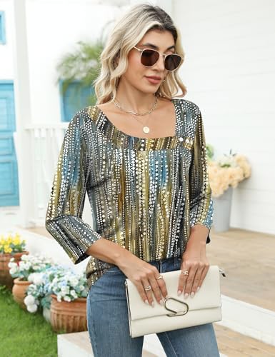 Image of LOMON Womens 3 /4 Length Sleeve T Shirts Asymmetrical Neck Tops Business Blouses for Women Fashion 2026
