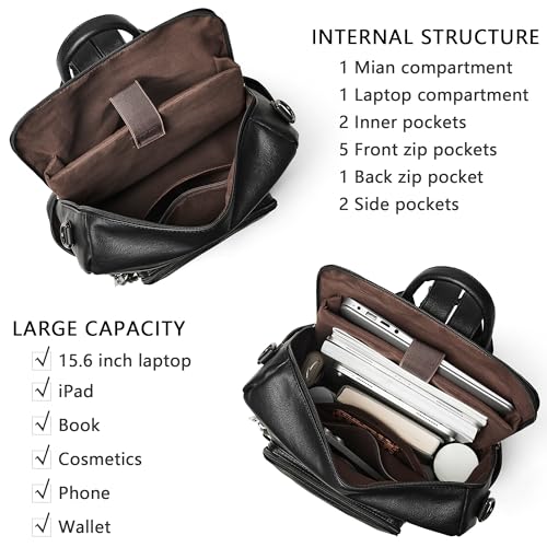 Image of Shrrie Vegan Leather Laptop Backpack for Women 15.6 inch Work Backpack Fashion Travel Backpack Purse for Travel College Work