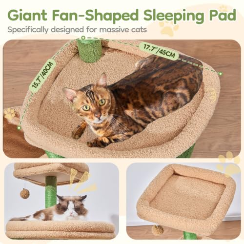 Image of Taoqimiao Sturdy Cat Tree, Cat Tower for Indoor Cats, Extra-Large Platform | 58.7Inch, Widened Cat Condo with Large Scratch Board, Top Perch, 6 Scratching Posts, Soft Basket, Cat Toys, Cactus MS045ST