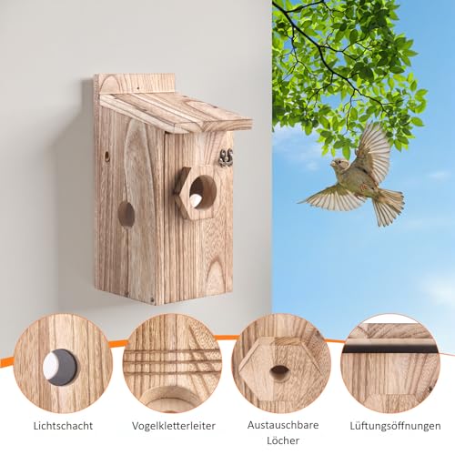 Vogelhaus mit 5MP Kamera, Nistkasten für Vögel für Draußen, 2,4 G WiFi & App Benachrichtigung, Video/Fotoaufnahme & Bewegungserkennung, Beobachten des Vogellebens, Nachtsicht, Solarbetrieb,B
