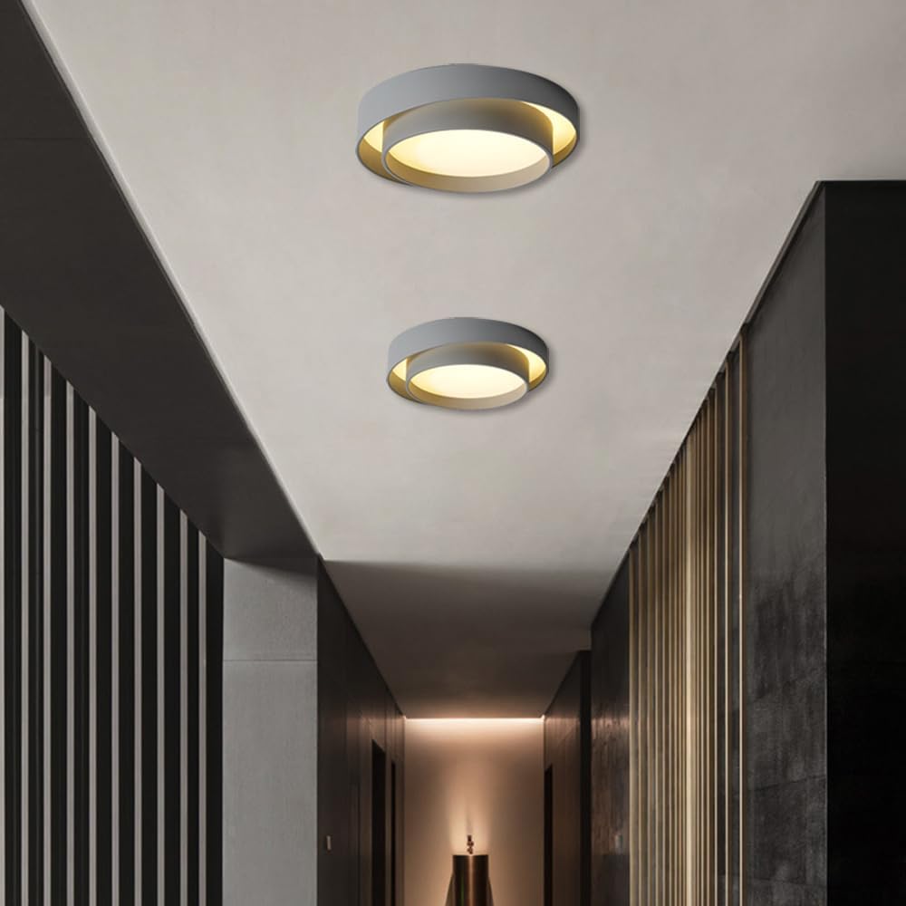 Creative Round Double-Layer Wrought Iron Ceiling Lamp, LED Flush Mount Ceiling Light, Three-Tone Ceiling Lamp, Acrylic Lampshade Flat Lamp, Interior Decoration LightingFixtures image 3