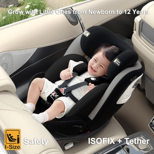 Heekin 360 Spin Baby car seat with ISOFIX for Child 40-150 cm(0-36kg),0-12 Years,Group 0+/1/2/3,Rear Facing with 5 Recline Positions, with a Sunshade, R129 Certification(Black) - Image 3