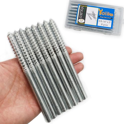 Image of 8-Pack 3 /8-16 x 5 Silver Hanger Bolts - Double Headed, Self-Tapping Hanger Screws for Furniture - 127mm Length