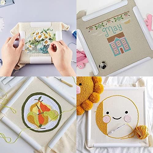 XAVSWRDE Embroidery Clip Frame Plastic Square Frame Universal Cross Stitch Frame Sewing Hoop Handhold Embroidery Snap Frame Hoop with Monk Cloth, Cross Stitch Needles for Quilting Needlepoint (8"x8")