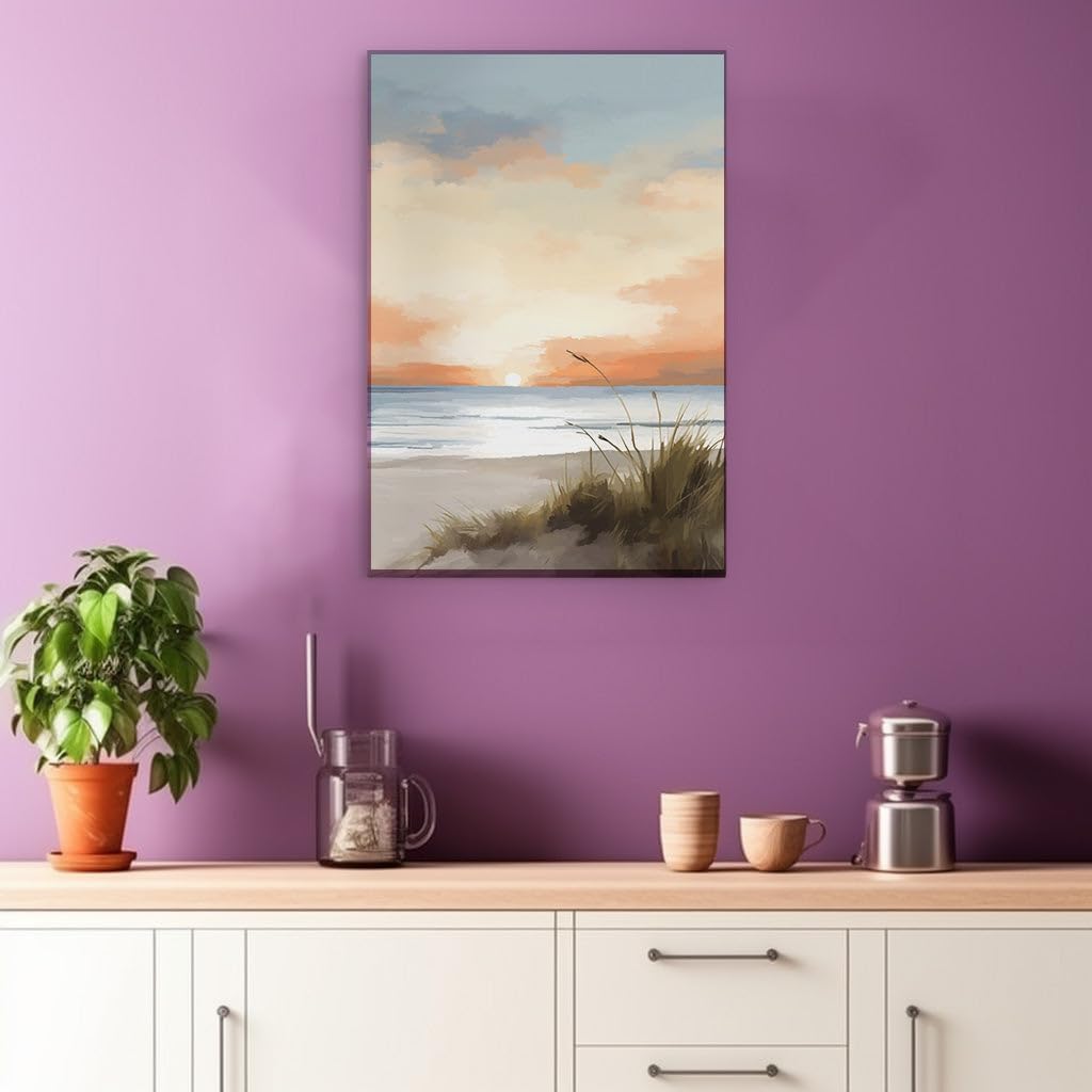Canvas for Living room. Sunset Serenity on the Shoreline - A Digital Display of Tranquil Hues, 27 x 18 inch Canvas Wall Art - Contemporary Masterpieces - Modern Home Decor - 69x46 cm (27x18 inch)