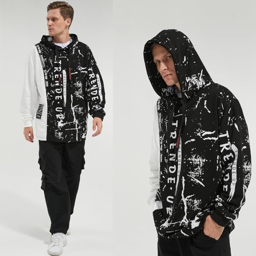 Hoodies for Men Color Block Hoodie with Design Hip Hop Colorful Hooded Pullover Novelty Sweatshirt4