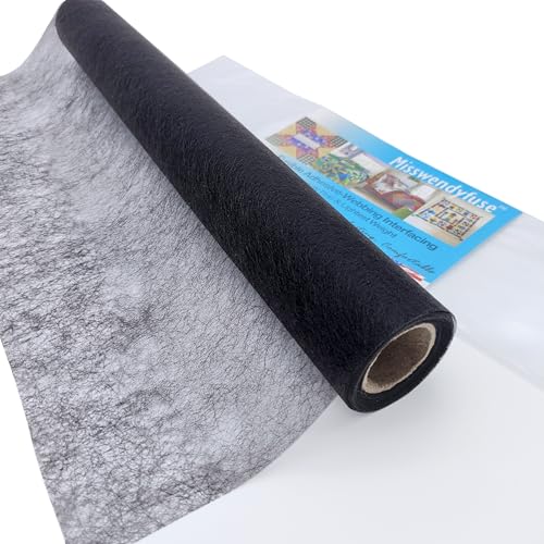 Misswendyfuse 12''×5Yards Sheer fusible Webbing, Ultra Lightweight Fusible Interfacing,Fusible bonding for The Applique Quilting,Hemming.(Black)