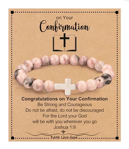 Image of Cross Bracelets for Women, Christian Gifts for Women Stocking Stuffers for Teens Cross Bracelet Imperial Nature Stone Bead Bracelet Confirmation Baptism Gift for Teen Girls Christmas Religious Gift Cathlic Faith Jewelry