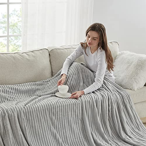 Image of Nestl Light Grey Throw Blanket for Couch - Cozy Warm Fuzzy Blankets for Women, Plush Small Fleece Throws for Girls - Silver, 50 x 60 Inches