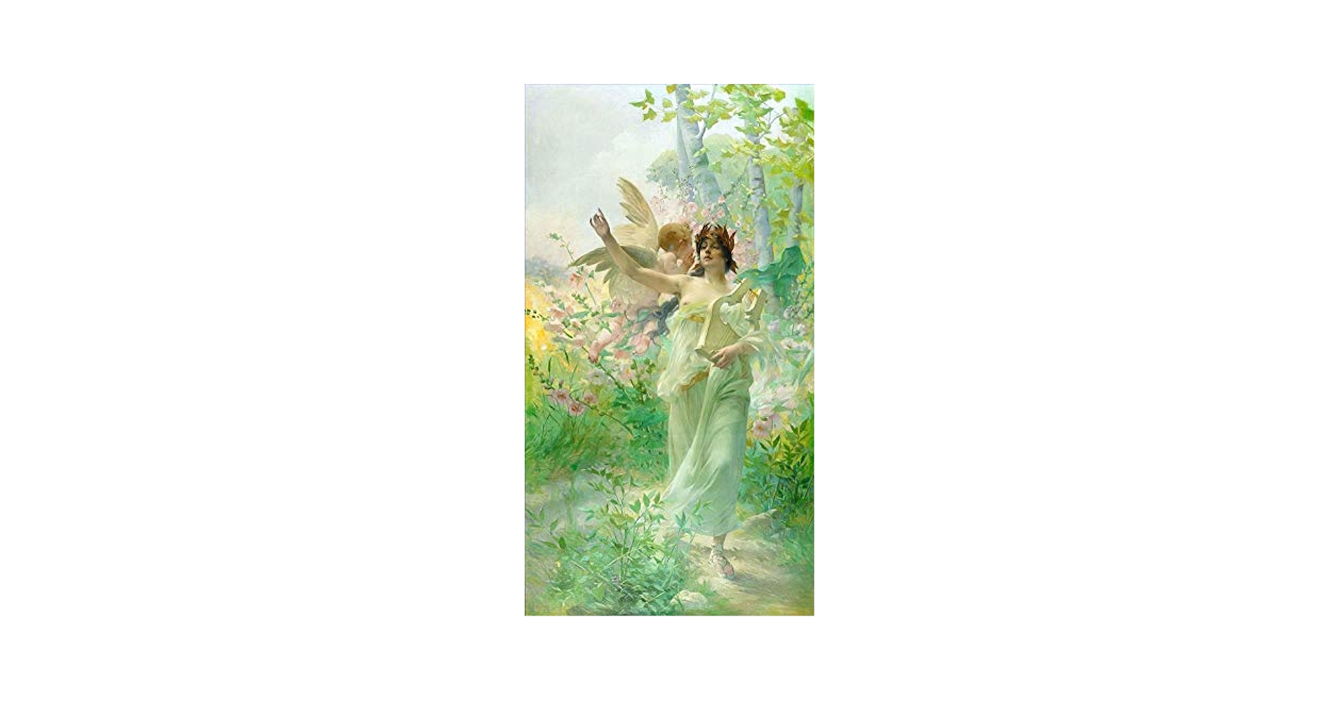 Amazon.co.jp: アート絵画 少女と天使 ハンス・ザツカ 花の