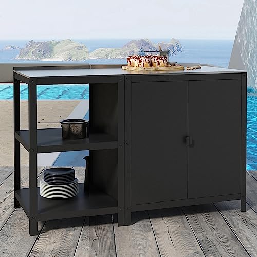 casa.pro Outdoorset Bolognano Gartenmöbelset Outdoor-Standregal und Outdoor-Schrank im Set Gartenschrank Gartenregal für Grill Möbelset für Drinnen und Draußen schwarz matt