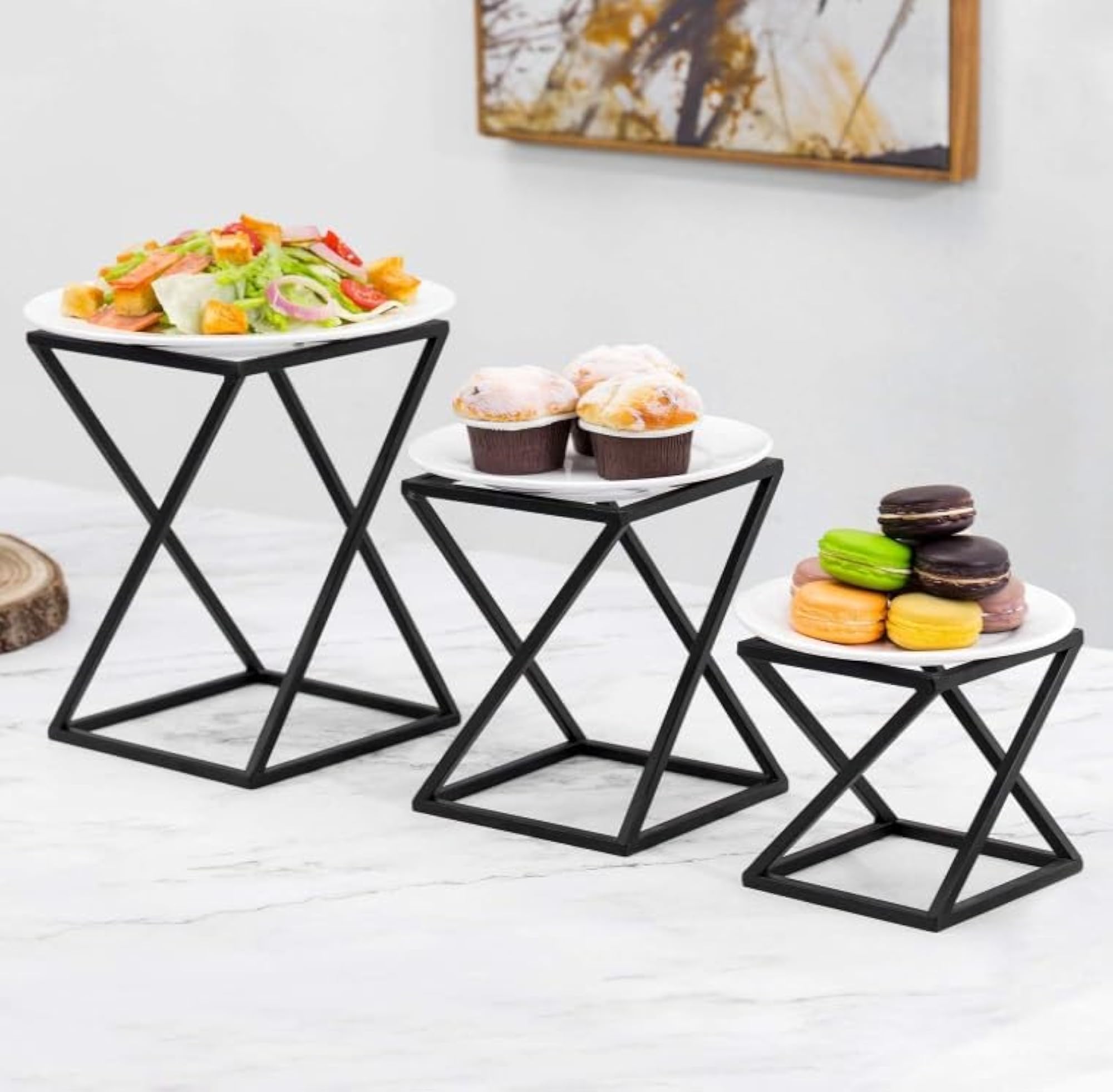 Geometric Matte Black Metal Pizza Riser Racks