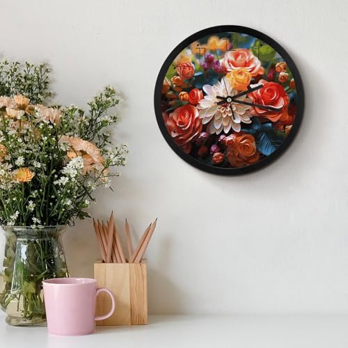 Horloge murale numérique à fleurs colorées grand format lisible