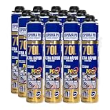 Etrexonline Espuma de Poliuretano 70L Ultra Rápida 750ml con Cánulas – Espuma Expansiva Multiusos para Sellado, Aislamiento y Relleno - Pack de 12 Botes