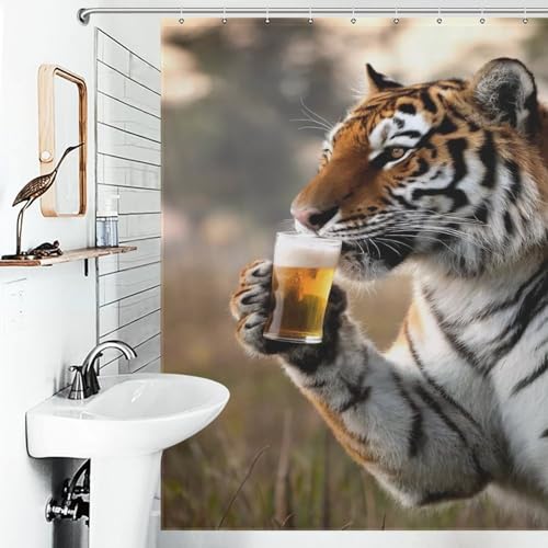 Rideau de douche tigre bière en polyester lavable 177x180cm