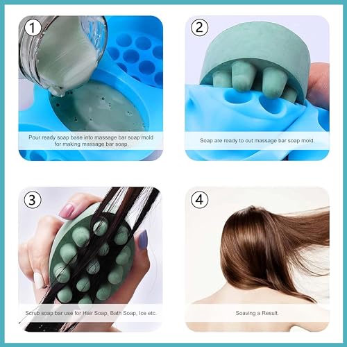 Image of MoldBerry 4-Cavity Silicone Massage Bar Soap Mold | Non-Stick Oval Soap Making Tray with Massage Nodes | Flexible, Heat-Resistant DIY Soap Mould for Hair, Body & Bath Bars (Pack of 1)