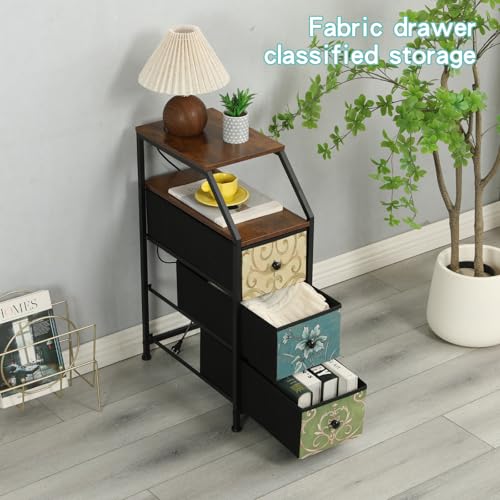 Image of Amazon Brand - Umi Bedside Table with 3 Fabric Chest of Drawers Organizer & Storage Shelf, Sofa Side Table, End Table, Corner Table, Night Lamp Table, Nightstand for Bedroom Living Room (25x47x72cm)