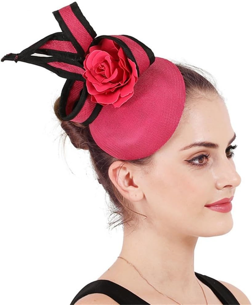Women Hats Fashion for Wedding Rose Red Cap Ladies Flower Fascinator Cocktail Party Hair Accessories