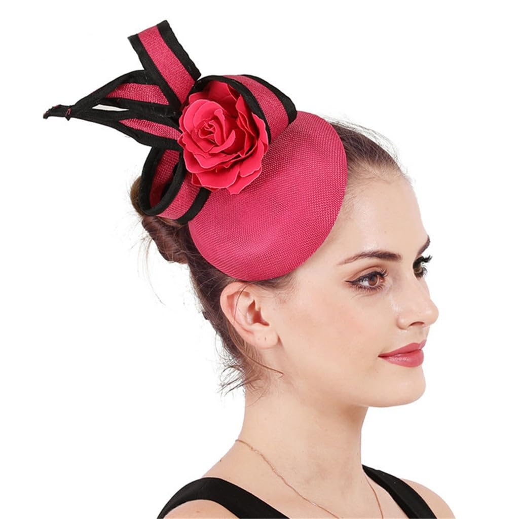 Fascinator rose rouge haut de gamme | Coiffe de cérémonie et cocktail pour femme