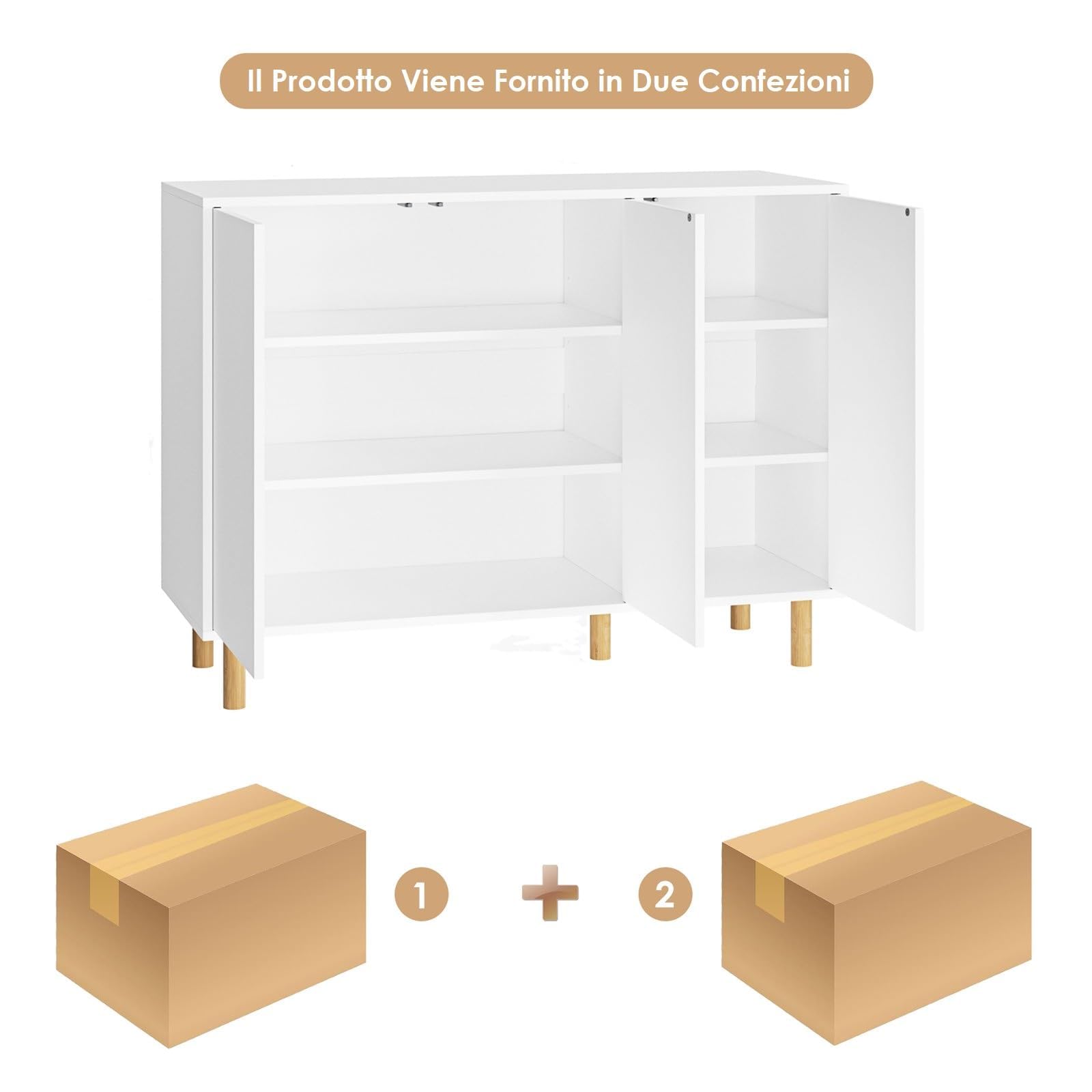 FirFurd Credenza Cucina con 3 Ante, Mobile Cucina in Legno,Mobiletto Multiuso per Buffet,Armadietto con Ripiano Regolabile,per Soggiorno,Cucina,Sala da Pranzo 107x40x80cm(Bianco)