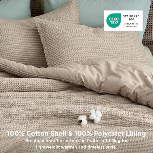 Image of Bedsure Waffle Comforter Set Queen, Khaki Soft Bedding, Waffle Weave Bed Set, 3 Pieces, 1 Comforter (90 inchx90 inch) and 2 Pillow Shams, Cotton Shell and Polyester Lining for All Seasons
