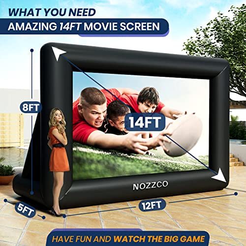 14 ft outdoor inflatable projector screen -nozzco- portable giant movie screen  10x printable movie ticker templates  lightweight amp easy to inflate premium material made for family pool party