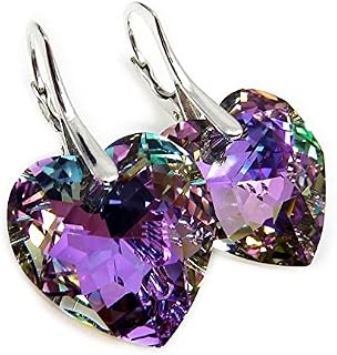 GIFT BOXED! Ah! Jewellery Luxurious Hand Crafted Stunning Vitrail Light 18mm Heart Genuine Crystals From Swarovski, Sterling Silver Earrings. Exceptional Must Have! Stamped 925.