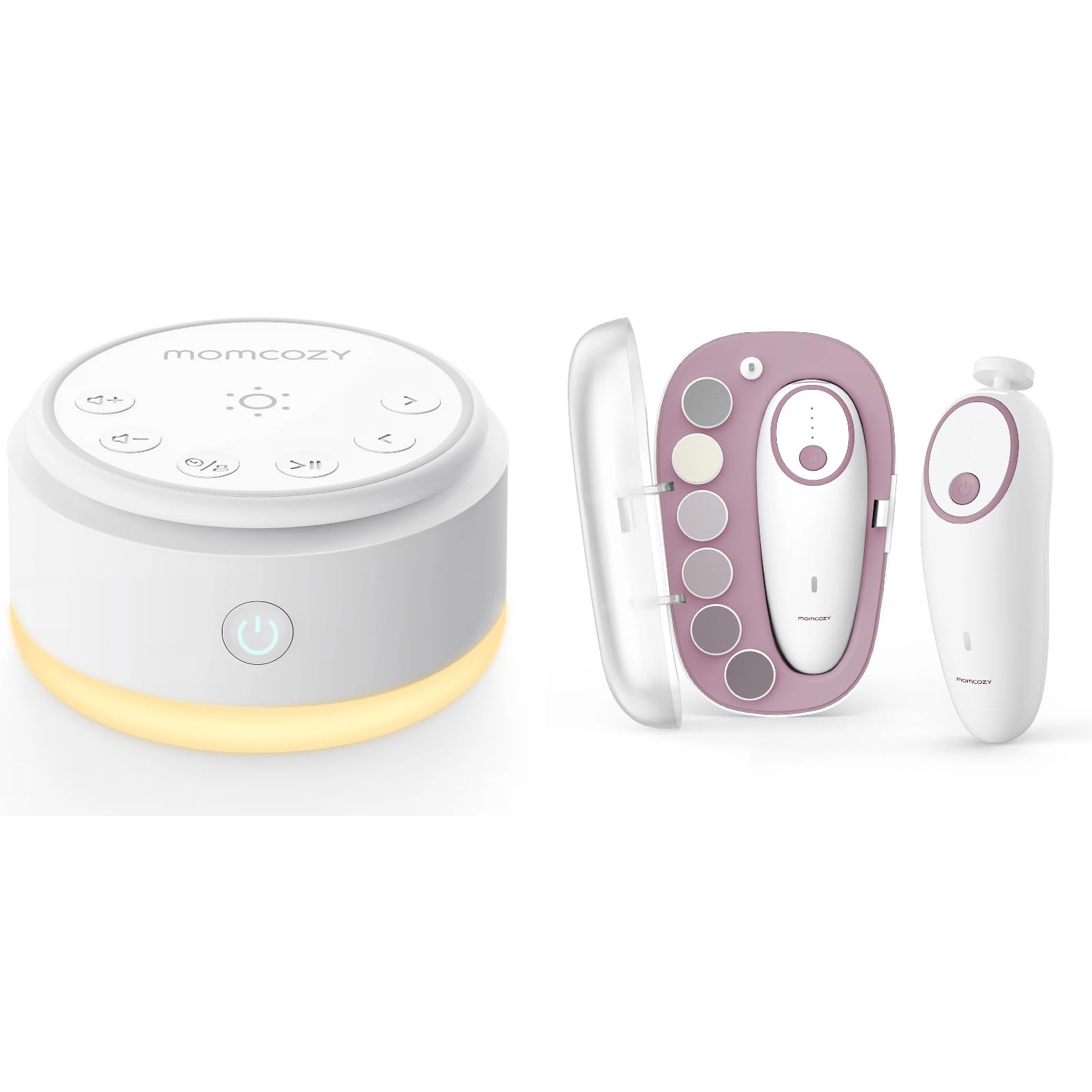Momcozy NC02 Cortauñas Eléctrico para Bebés con 7 Cabezales de Pulido de Repuesto, WN03 Ruido Blanco Bebe con 20 Sonidos Relajantes y y Luz Táctil