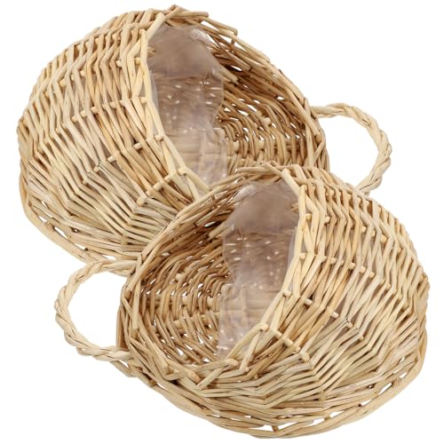 Cestas colgantes de madera beige con diseño rústico de doble unidad 2