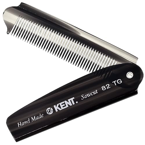 Kent 82T Handmade Folding Pocket Comb for Men, Fine Tooth Hair Comb Straightener for Everyday Grooming Styling Hair, Beard or Mustache, Use Dry or with Balms, Saw Cut Hand Polished, Made in England