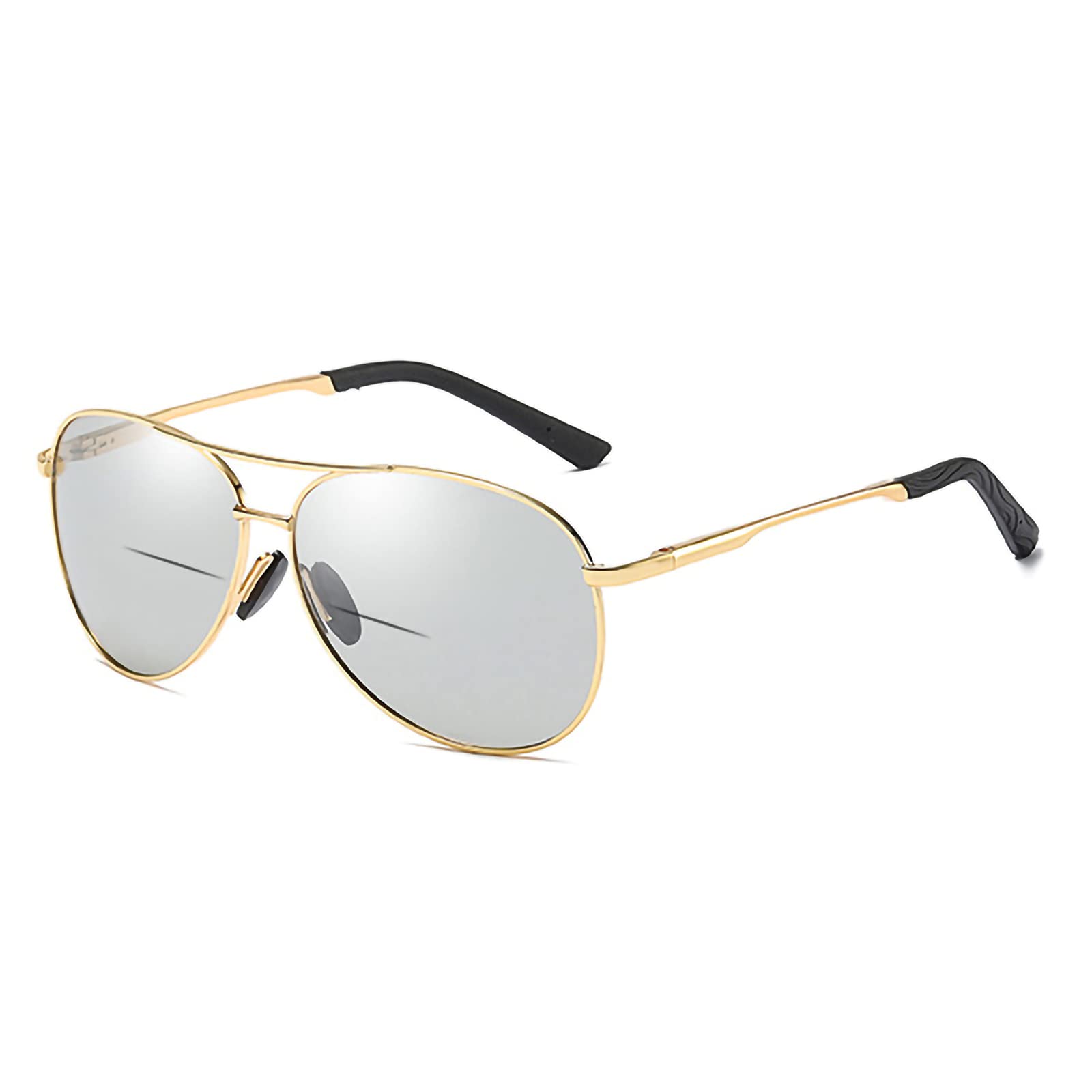 Progressive multifokale Lesebrille, photochrome Sonnenbrille, Federscharnier, leichte Übergangsbrille, intelligente Lesebrille gegen Verfärbungen, Schwarz, +2,00 (Gold 1,5)