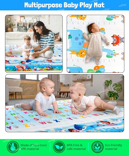 Image of Zest 4 Toyz Play Mat For Baby Double Sided Waterproof & Extra Large Anti-Slip Folding Mats Infant Gym Water Resistant Play & Crawl Carpet For Babies Boys And Girls (Blue),1 Count