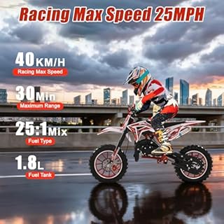 50cc Mini Dirt Bike for Kids & Adults, 2-Stroke Gas Dirt Bike with Off-Road Tires Dual Disc Brakes Shock Absorption, 40 KM/H Pocket Rocket Motor Bike, Pocket Motocross Motorcycle for Kids 4-15 Ages ﻿