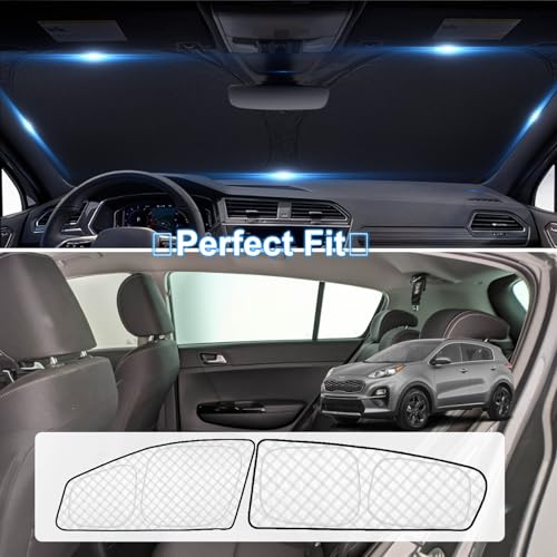 Image of KMF 6pcs Thicken Sun Shades for KIA Sportage 2017-2022 Accessories, Custom Fit Full Car Window Covers for Windshield Side Rear, UV Block and Privacy Blackout for Camping Outdoor