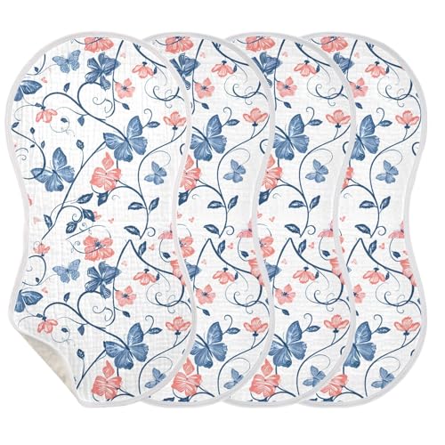 Baby Burp Cloths, Soft Absorbent Burping Cloths for Babies, Cotton Milk Spit Up Rags, Large Size for Newborns, Baby Boys and Girls (Butterfly Flower Print)3