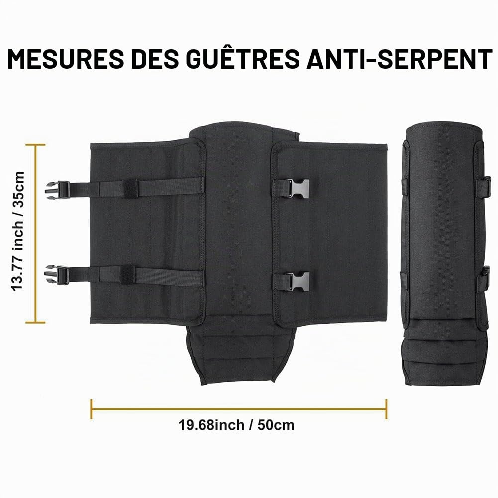 Guêtres de la jungle avec serpent pour la protection – Guêtres réglables en tissu Oxford pour la randonnée, la chasse et le trekking dans la jungle (noir)