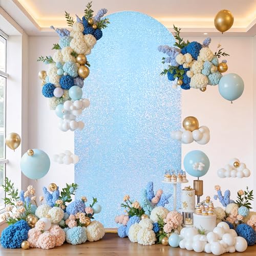 Image of Light Blue Arch Cover 7.2 ft Sequin Arch Backdrop Cover Balloon Arch Cover Party Background for Birthday Party Ceremony Graduation Banquet Decoration