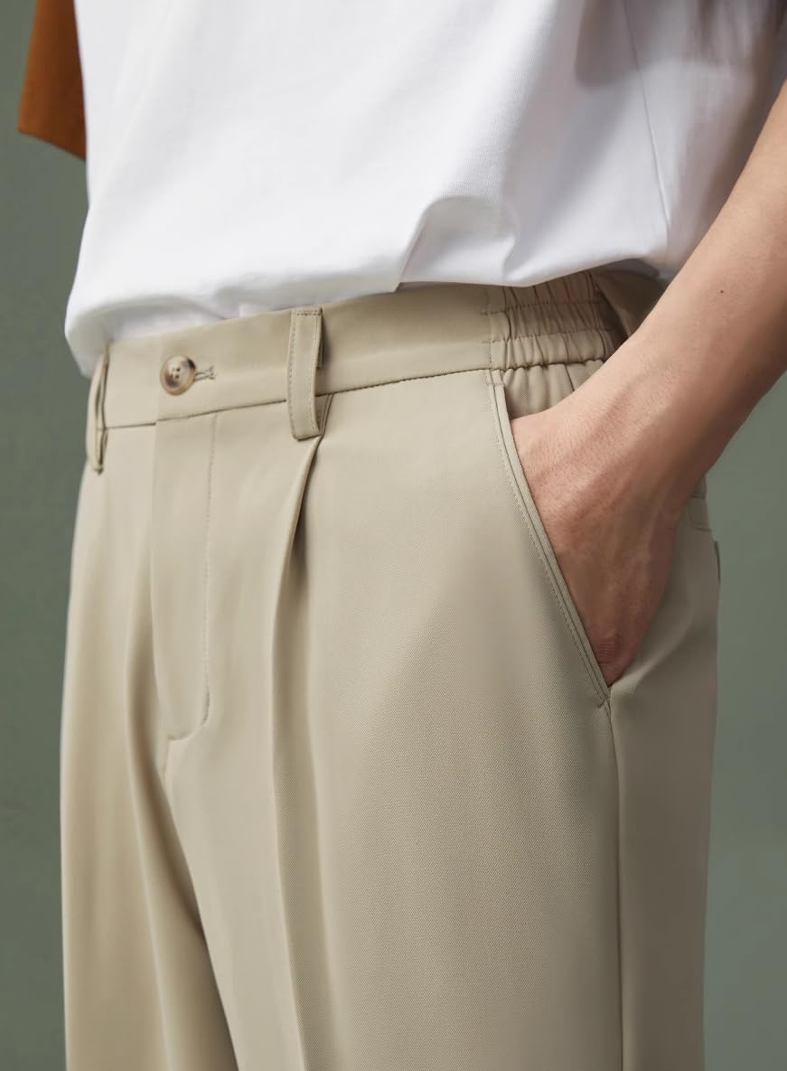 Men's Suit Pants Ice Silk Lightweight Summer Business Casual Straight Leg Office Work Trousers for Men
