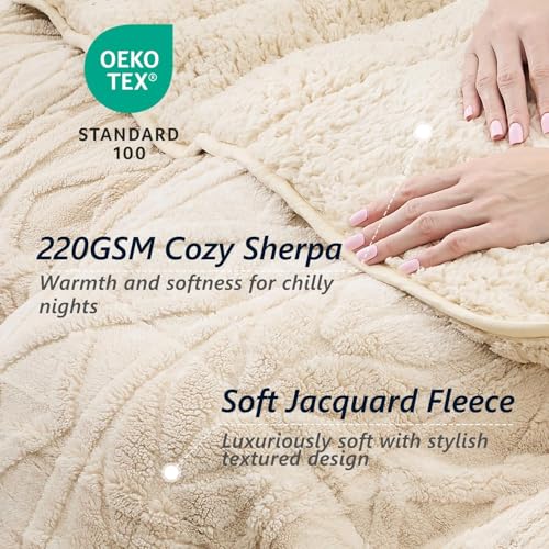 Image of Mr. Sandman Fleece Weighted Blanket for Adults Twin Size 15lbs, Heavy Throw Bed Blankets for Sleep and Calm, Soft Warm Sherpa Blanket for Winter, 48 x 72 Inches, Light Khaki