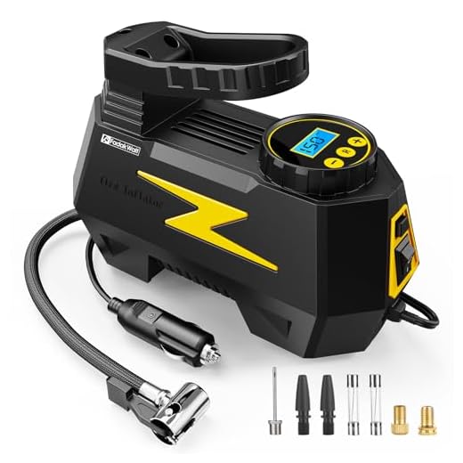 FADAKWALT Tire Inflator Portable Air Compressor, DC 12V Tire Air Pump with LED and 150PSI Digital Pressure Gauge, Portable Tire Inflator for Car Tires, Motorcycles, Bike, Ball (Yellow)