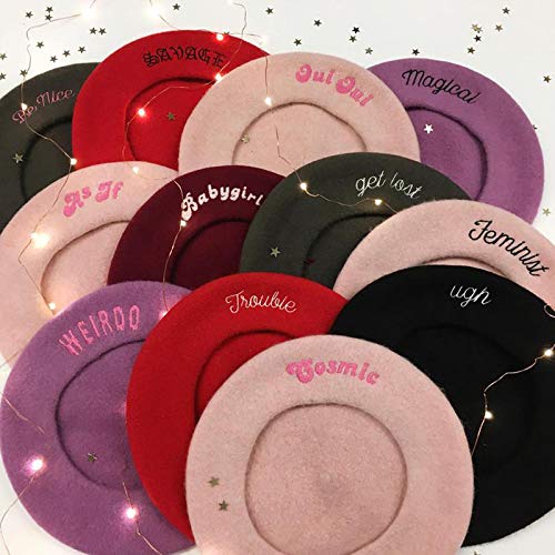 Personalized Custom Text Name Embroider Wool French Beret Hat Solid Color Beret Cap for Women Girls