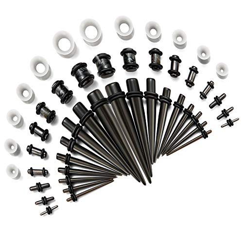 JDXN Acrylic Ear Stretching Kit Tapers Plugs Silicone Tunnels Gauges Expander 14G-00G Jewelry 50 Pieces Set (Gray)